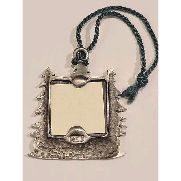 Vintage Signed DLB Pewter Picture Frame Hanging Ornament Evergreens Canoe - Picture 6 of 7